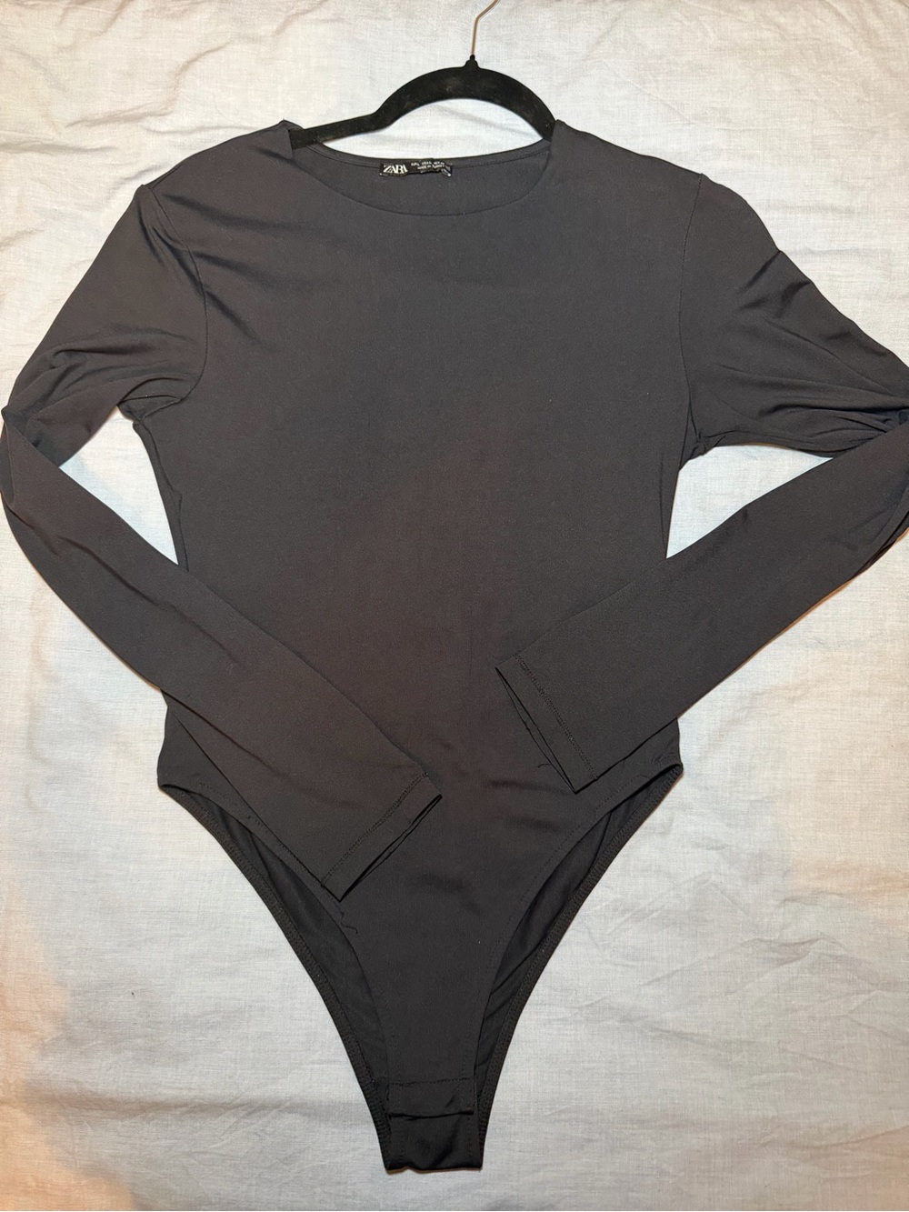 Zara Kids Black Long-Sleeve Bodysuit with Crew Neck